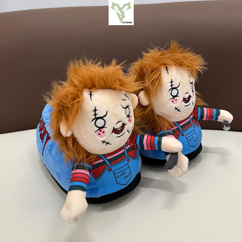 Three Styles Demon King Animal Plush Slippers Michael Myers Plush Doll Cow Pattern Animal Winter Warm Shoes Men Women's Indoor 6