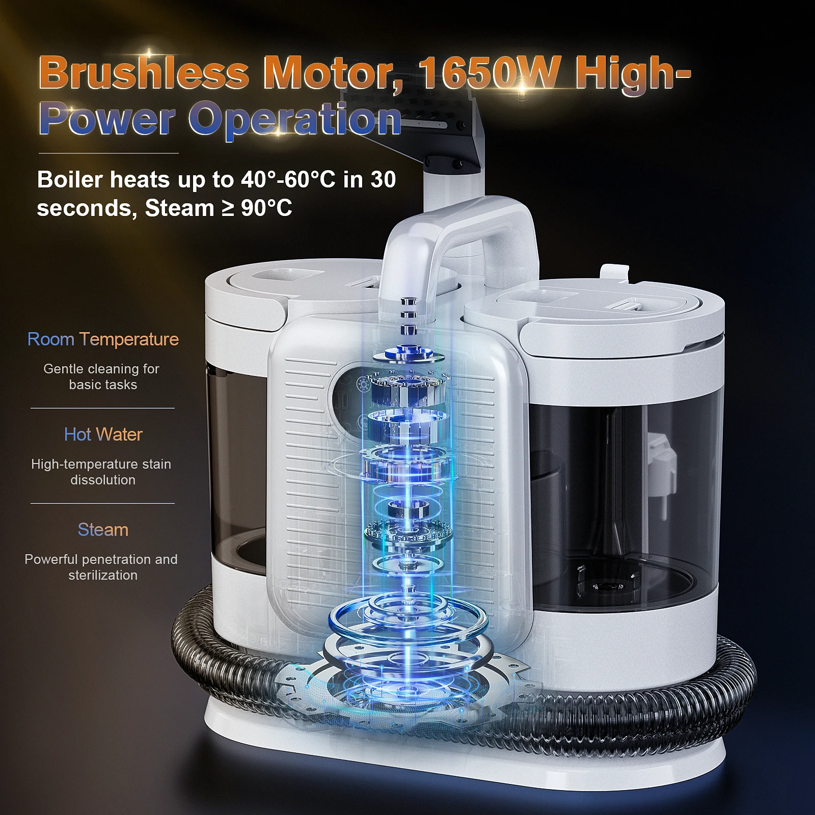 C988 1650W  Hot and Steam Clean Machine Vacuum Cleaner Spray 13KPA Touch Screen 4 cleaning mode Smart Voice Handheld Carpet Clea 4