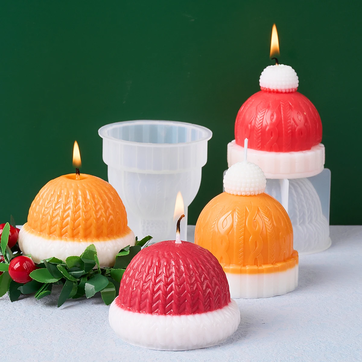 Description Picture 2 of itemChristmas Knitted Hat Silicone Candle Mold DIY Xmas Ornaments Crafts Making Soap Plaster Resin Casting Molds Home Decor Art Gift