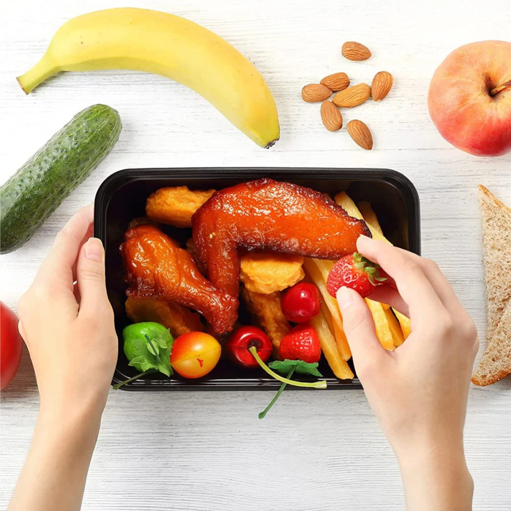 Description Picture 3 of item20PCS Plastic Disposable Black Food Containers 1000ml Take out Containers With Lid Salads Fresh-keeping Container Carry Out Box