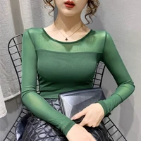 Autumn Winter Round Neck T shirt Women Sexy Mesh Bottoming Shirt Long Sleeve Solid Color Slim Fit Long Sleeve Casual Tops - Image 6