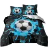 Blue Flame Soccer Duvet Cover Set Children Boys 3D Printed Football Quilt Cover Sets with 2 Pillowcases with Zipper Queen Size 1