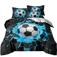 Blue Flame Soccer Duvet Cover Set Children Boys 3D Printed Football Quilt Cover Sets with 2 Pillowcases with Zipper Queen Size 1