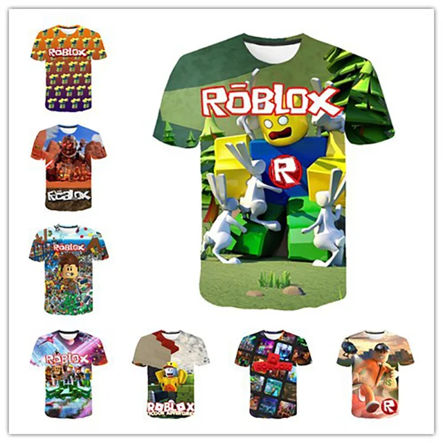 ROBLOX Summer Neck Short-sleeved 3D Kids Cartoon Print Splicing T-shirt  O-neck Sport T-shirt Boys Girls Tops High Short Sleeve