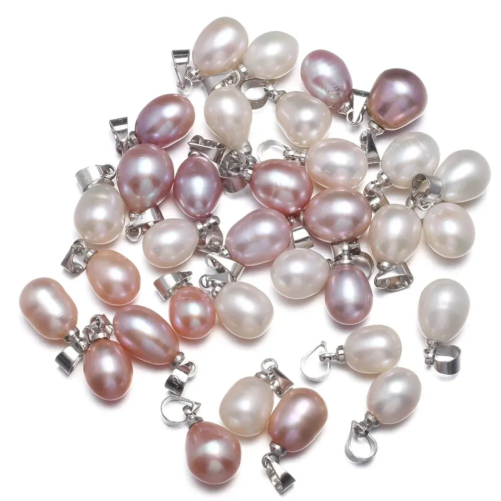 7-8mm AAA 4pcs Natural Freshwater Pearl Pendant Rice Beads Charms for Jewelry Making DIY Necklace Earrings Charms Accessories
