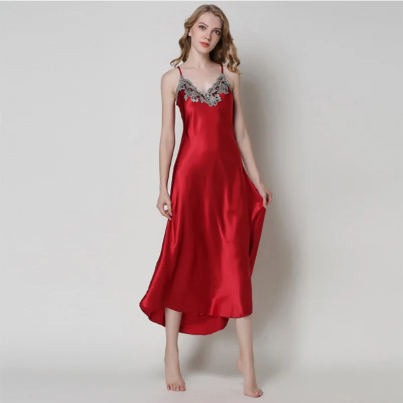 Women Silk Sleepwear Lace Sleeveless Sexy Nightgown Maxi Dress Party Dresses Silk Dress Loungewear Luxury Night Gown Sleep Dress
