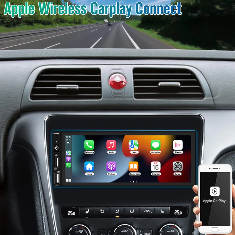 안드로이드 자동차 라디오 유선 카플레이, 안드로이드 자동 와이파이, 블루투스, GPS, FM, USB, HD 터치 스크린, MP5 플레이어, 카메라 포함, 1 Din, 6.86 인치
