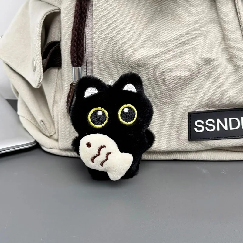 Black Cat Plush Keychain - Super Soft Stuffed Animal Key Ring, Cute Bag Charm Pendant & Car Accessory for Women Creativity