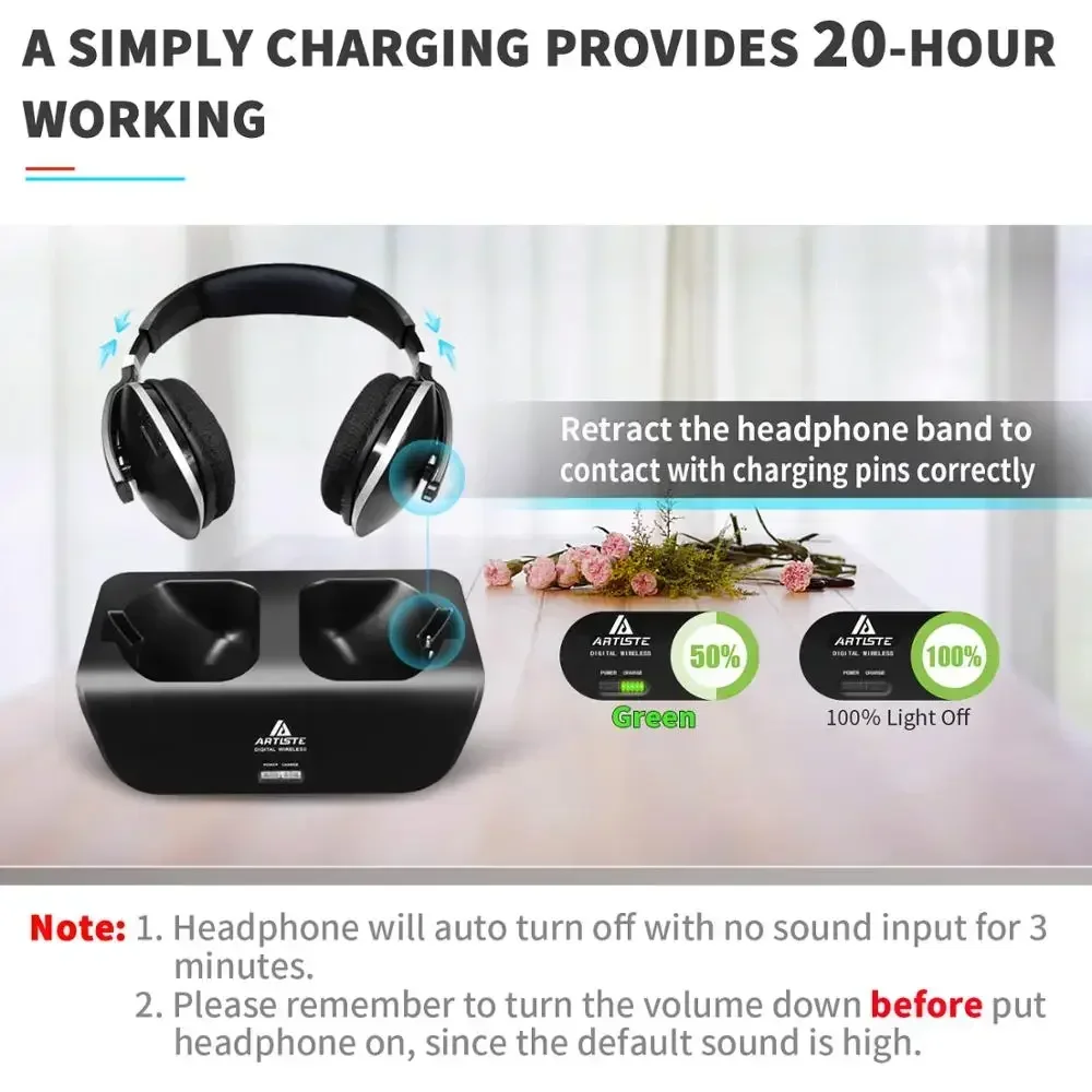 Wireless TV Headphones, Artiste ADH300 Digital Over-Ear