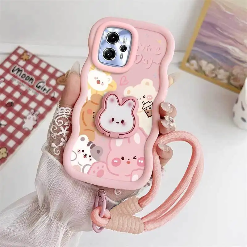 Charming Pink Rabbit Phone Case Set with Lanyard and Stand - 3 Piece Set