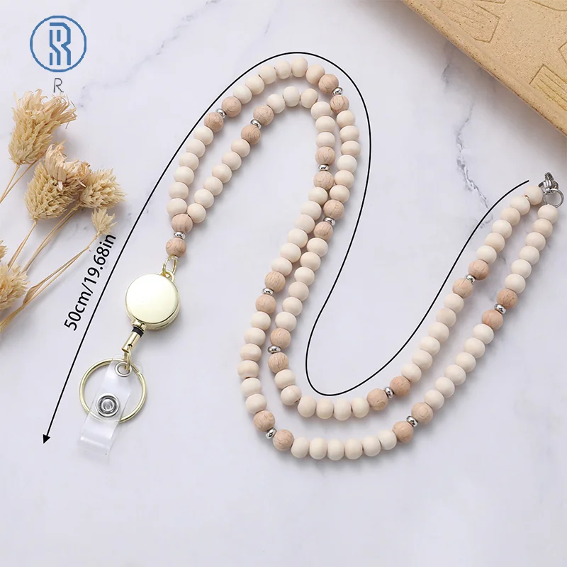 여성용 접이식 나무 구슬 배지 거치대, 보호 끈, ID 배지, 크리스마스 교사 랜야드 크루즈 랜야드 선물