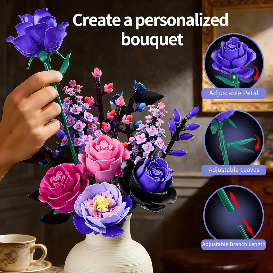9-in-1 Bouquet Model Building Blocks Educational Toys Flowers Bricks Puzzle Sets Desktop Ornament Valentine's Day_voghion.com