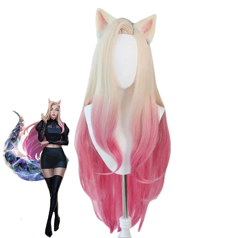 

LOL KDA Baddest Ahri Cosplay Wig KDA Cosplay Game LOL Ahri Wigs With Ears 100CM Blonde Mixed Pink For Women Halloween