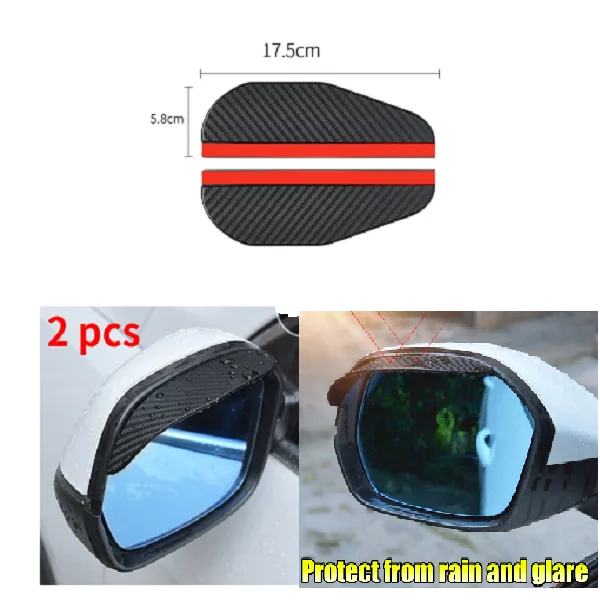 

2PCS Car Rearview Mirror Rain Shield Universal Auto Parts Carbon Fiber Texture Rear View Side Rain Eyebrow Shield Snow Guard