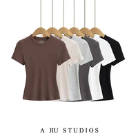 Kardaian Sle Women's Slim Fit ort Sve T-irt round Ne Base irt ort Length Tight Body ape Enhancing Top