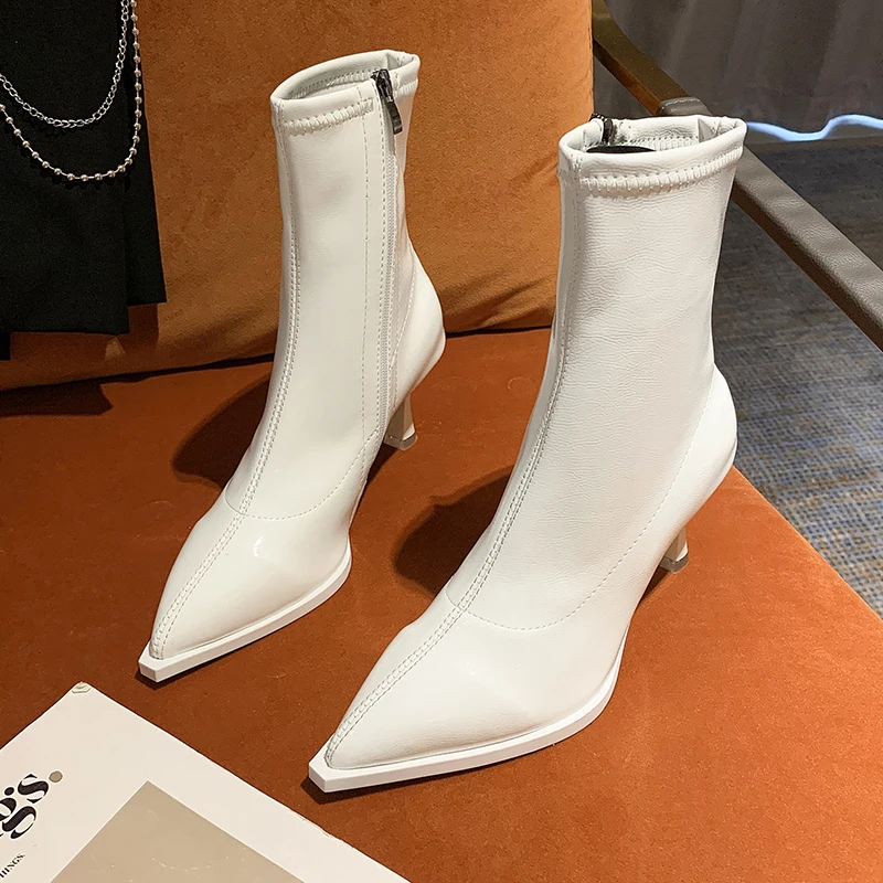 

2022fashion women's ankle boots patent leather spring and autumn women's boots stone pattern elegant sexy high heels Thin Heels