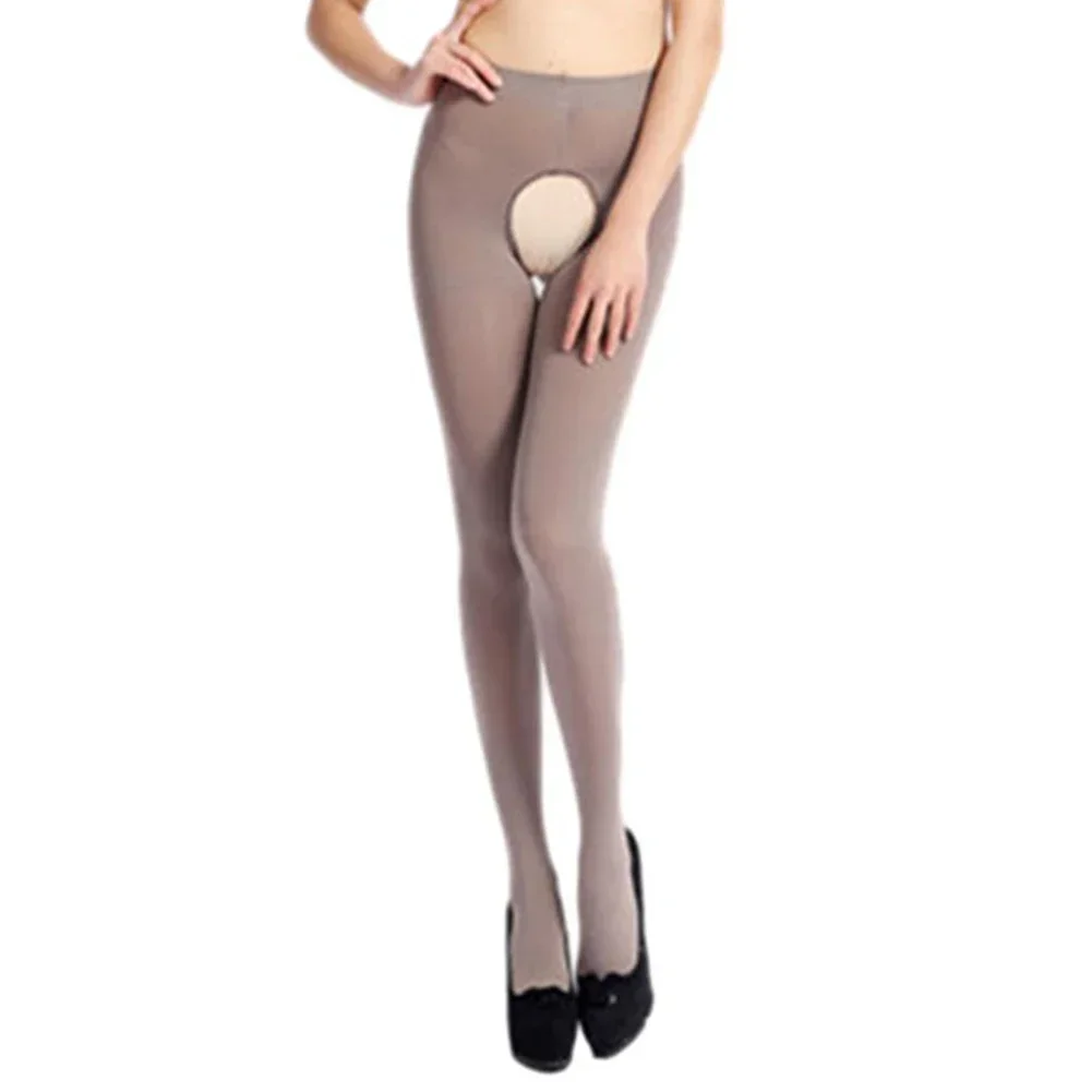 Sumodx Women Sexy Velvet Crotchless Tights Open Crotch Oil Shiny Pantyhose Stockings 120D Elastic Slim Skinny