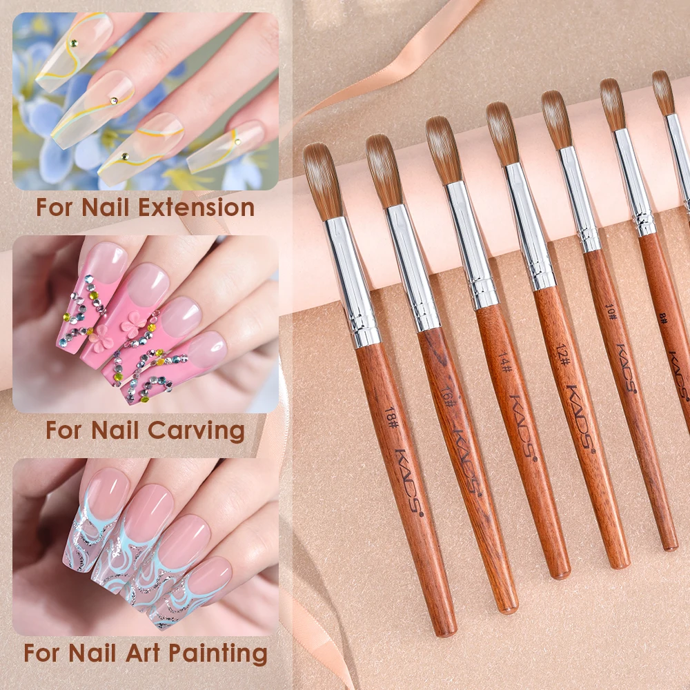 KADS Kolinsky Acrylic Nail Brush for Manicure Powder CRIMPED ROUND Red Wood Handle Professional Tool Manicure Brushes 4