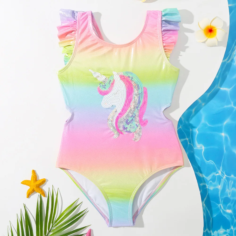 

Unicorn Sequin Girls One Piece Swimsuit Kids Ruffle Children's Swimwear 7-14 Years Glitter Bathing Suit Monokini 2022 Beachwear