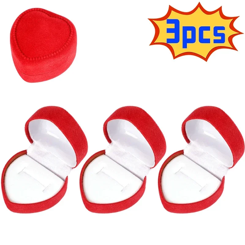 Elegant Red Heart Flocking Ring and Earrings Gift Box