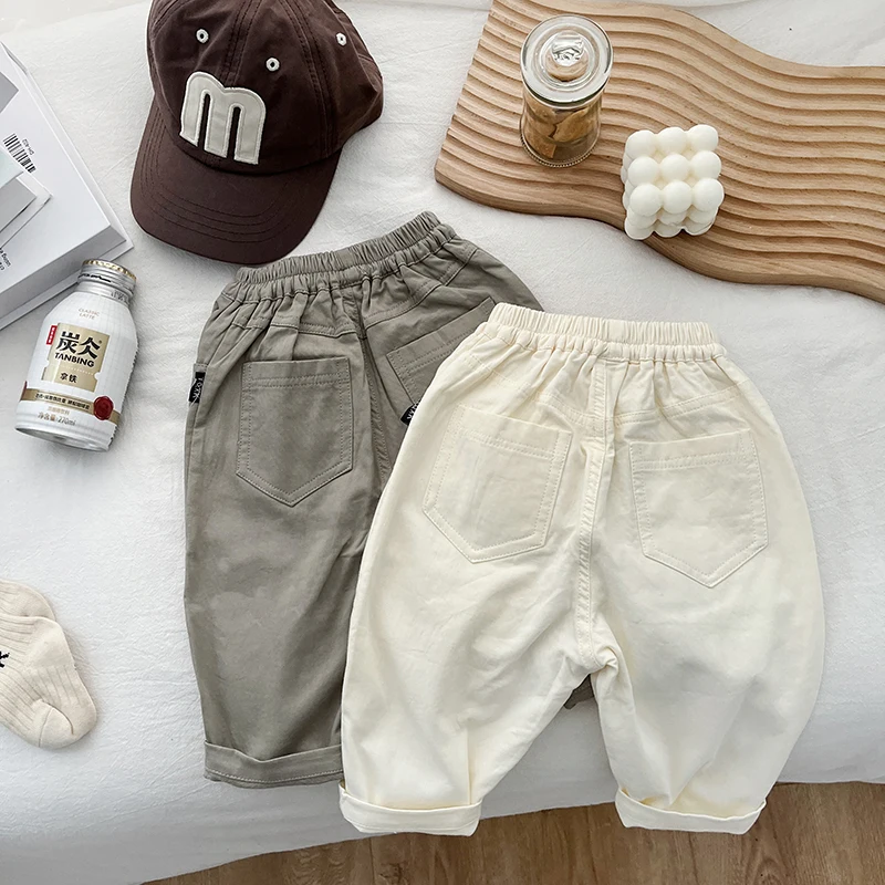 Spring And Autumn Newborn Baby Girls And Boys Trousers Cotton Solid Travel Simple Elastic Waist Korean Fashion Soft Casual 2