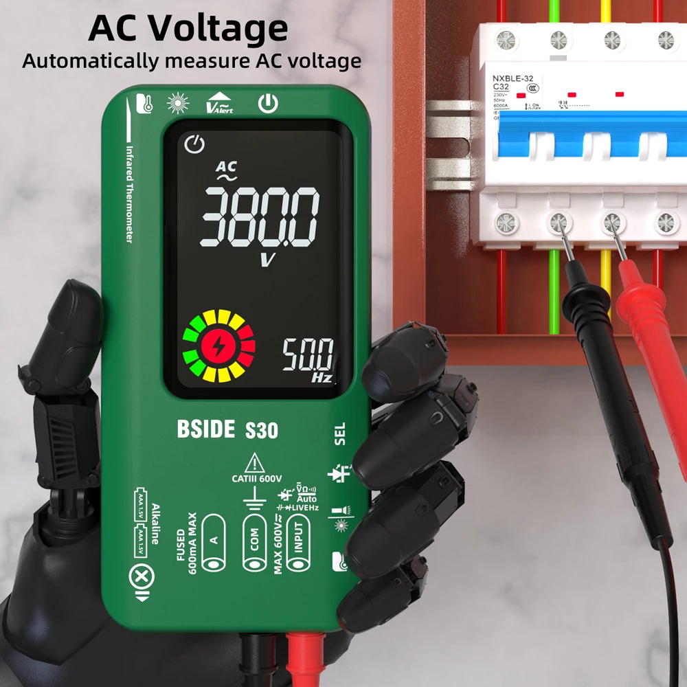 BSIDE S30 Ʈ  Ƽ ܼ µ 15V ̿ LED ׽, True RMS 9999 DC AC  ڵ ˴ٿ