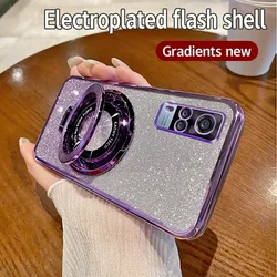 Electroplating Soft Glitter TPU Luxury Phone Case with Magnetic Bracket for VIVO Y31 2021 (Purple)