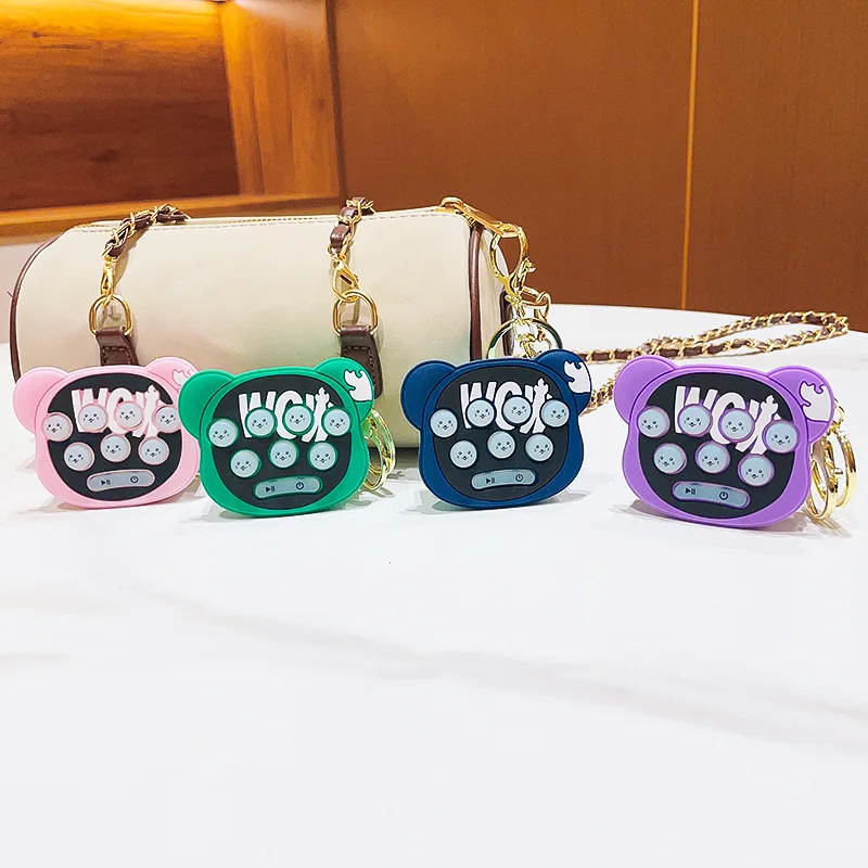 Cartoon Whac-A-Mole Game Machine Keychain Pendant Handheld Game Console Children's Toy Backpack Ornament