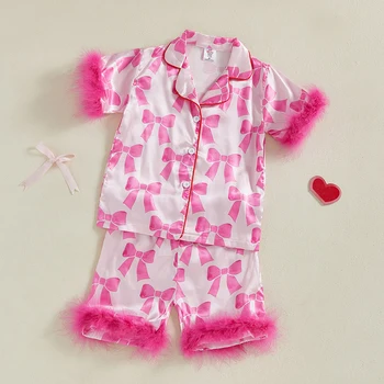 Children s Girls Pajama Set Lobster Polka Dot Print Short Sleeve Top with Elastic Waist Shorts Sleepwear for Kids 5