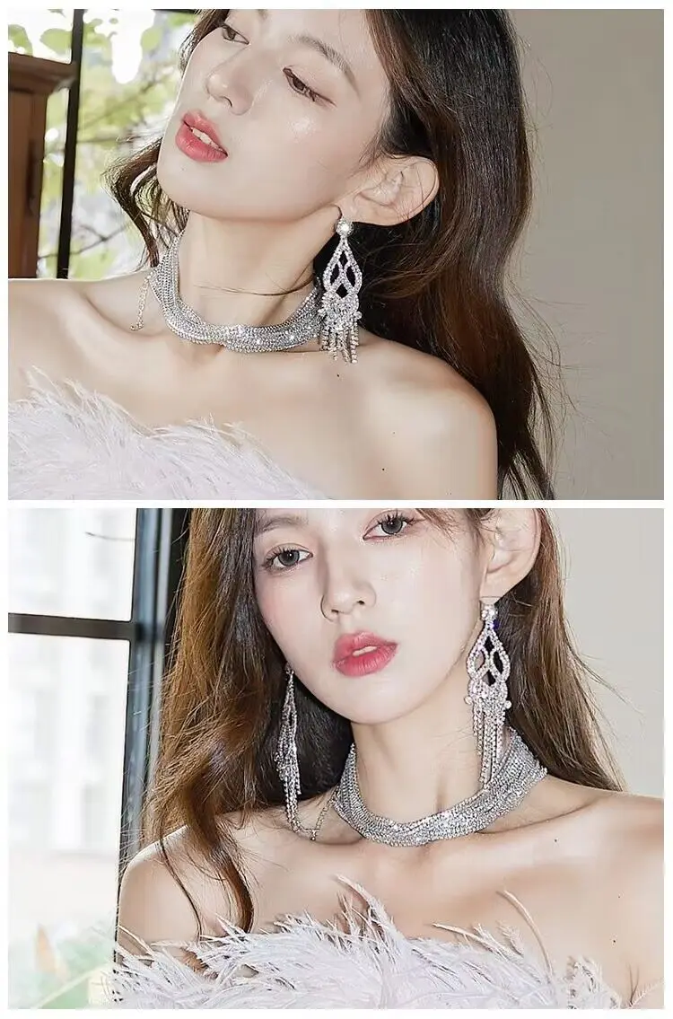Boucles D’Oreilles Femme Clearine – Gland Long Strass Cristal, Argenté, Élégant Pour Mariage Noël Fête - 3