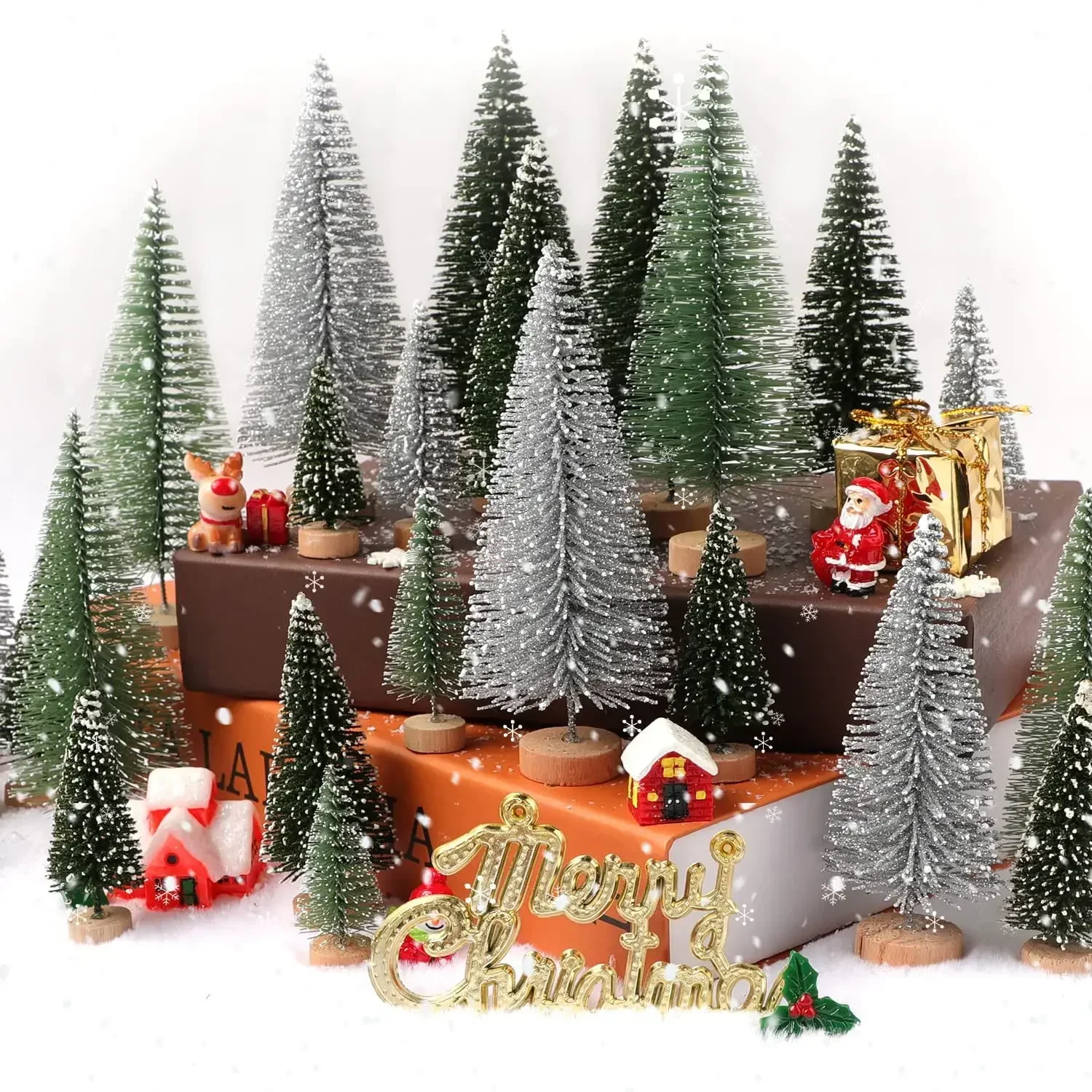 Mini Adornos de árbol de Navidad, adornos de mesa de Navidad, regalos de Navidad para el hogar, decoración de ventana de árbol con aguja de pino de cedro