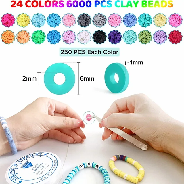 wakestar Wakestar Clay Beads Bracelet Making Kit,Flat Round 6mm Clay Beads  for Jewelry Making with Pendant Charms Kit,Art Crafts Gift Set