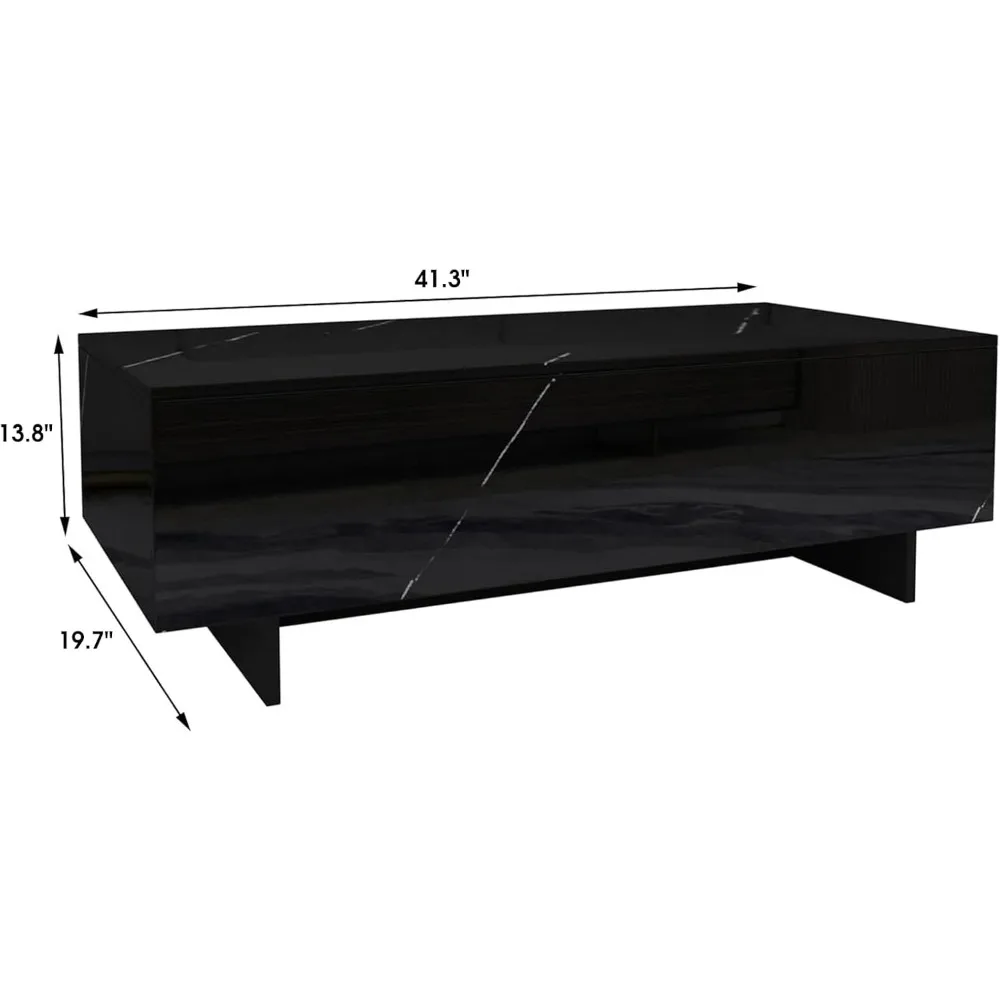 Marble rectangular living room coffee table, black modern side table, modern high gloss elegant waiting area central table 3