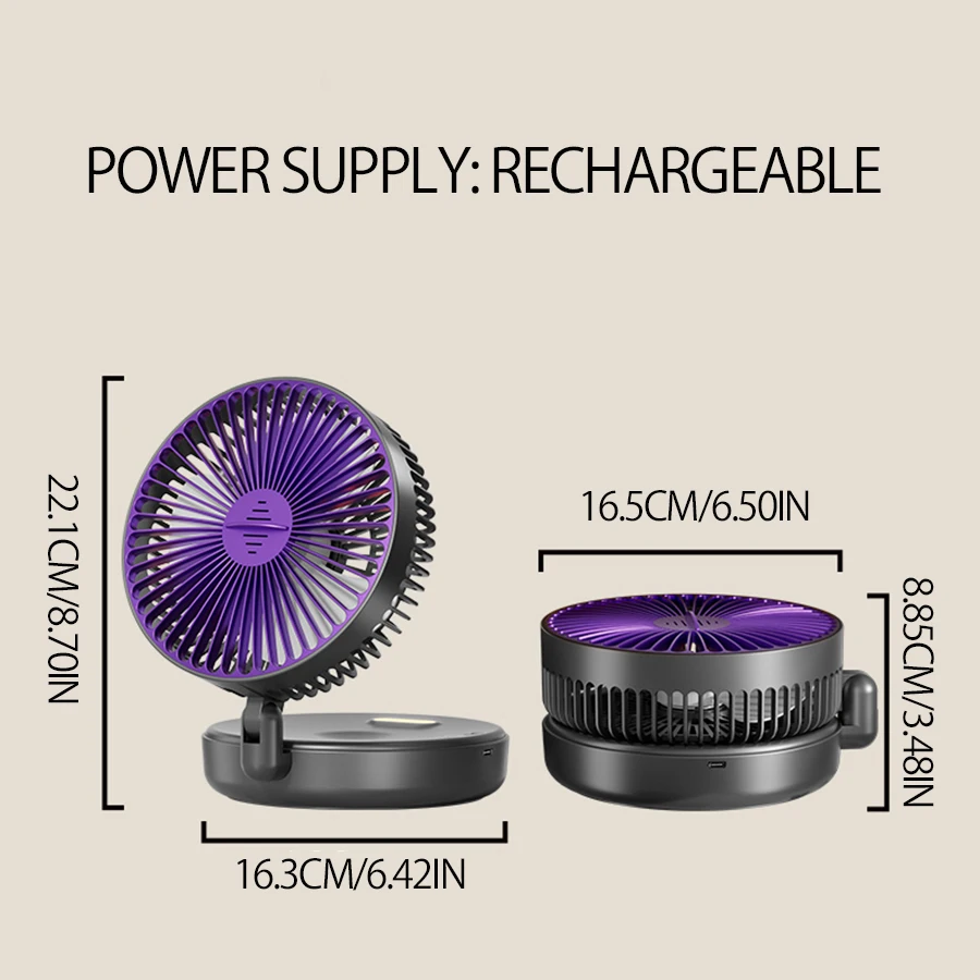 2024 New 5000mAh Rechargeable 3IN1 Multifunctional Portable Fan Wall Mounted Fan 90° Folding Fan 4 Gears With Warm Night Light 6