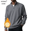 Men's Quarter Zip Sweatshirt Sherpa Lined Fleece Zipper Pullover Heavyweight Winter Warm Outerwear Casual Solid Color Coats Men