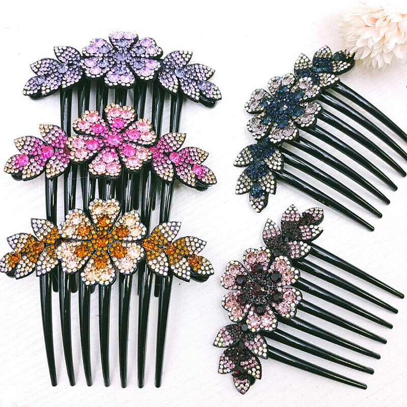 Crystal Bridal Hair Clips Comb Bride Bridesmaid Flower Rhinestone Wedding Hair Pins Women Headpiece Hair Accessories Jewelry boutonniere and wrist corsage rose wedding bust wrist flower groom bride bridesman bridesmaid purple 415