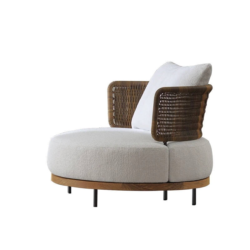 

zhOutdoor Leisure Sofa Courtyard Teak High-End Villa Single Multi-Person Rattan Chair Furniture Set