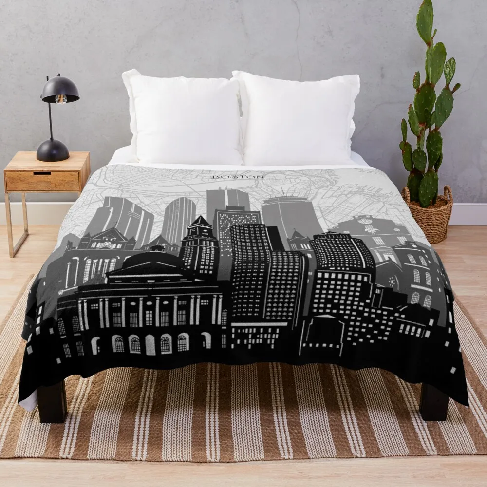 

boston skyline Throw Blanket Designer Blanket Anti-Pilling Flannel Shaggy Blanket