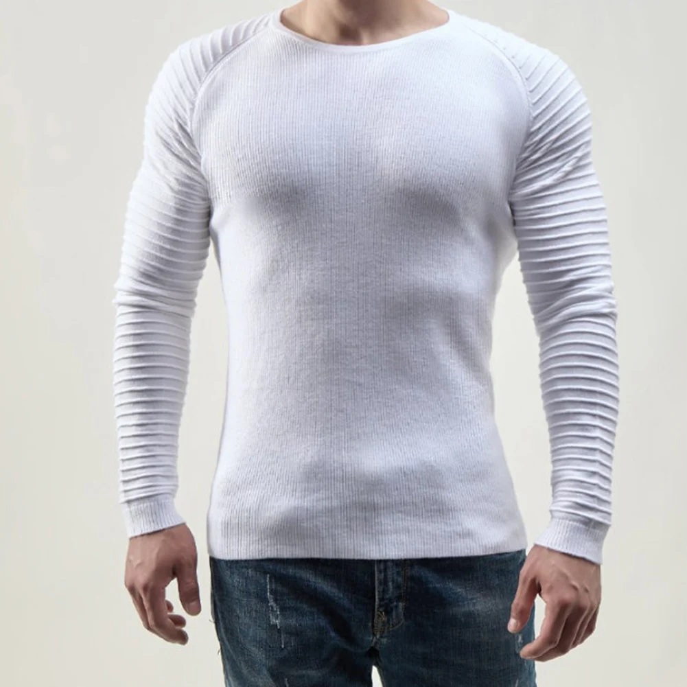 

Crew Neck Sweater for Men Knitwear Fitness Shirts Solid Color Long Sleeve Sizes M 3XL Multiple Colors Available