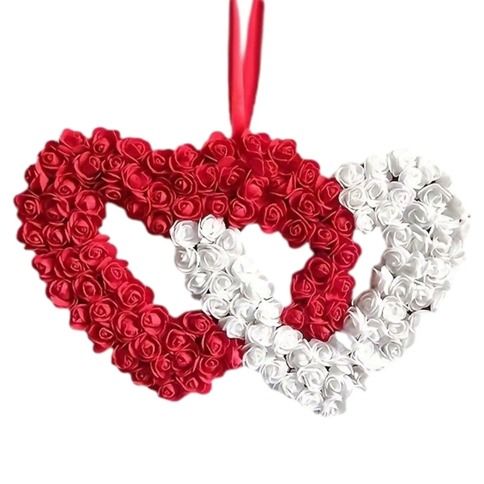 Valentine`s Day Wreath Dual Heart Shaped Love Decorative Valentine`s Day Decorations for Outdoor Wedding Window Door Anniversary