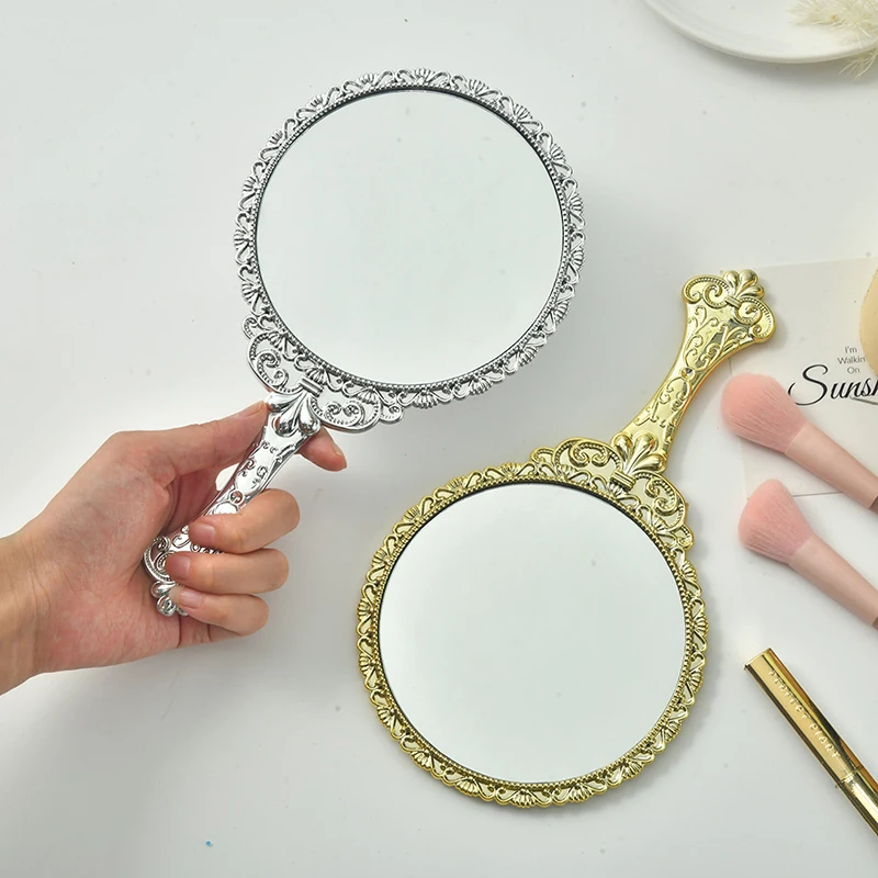 Vintage Carved Handheld Vanity Mirror Makeup Mirror SPA Salon Makeup Vanity Hand Handle Cosmetic Compact For Women