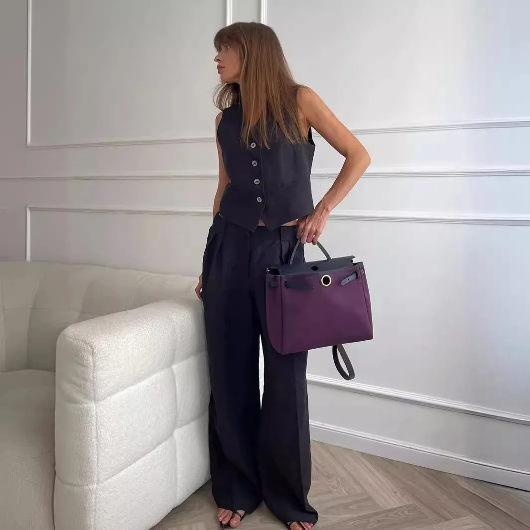 Sleeveless vest casual pants two-piece set for spring and summer new women's fashion sleeveless low waisted pants set