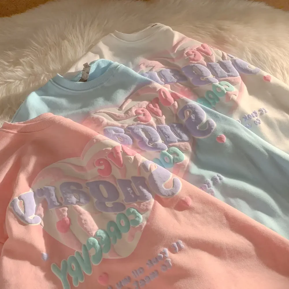 Oversized Crewneck Sweatshirt Women Spring Autumn New Thin Letter Print Hoodie Female Korean Style Loose Chic Long Sleeved Tops