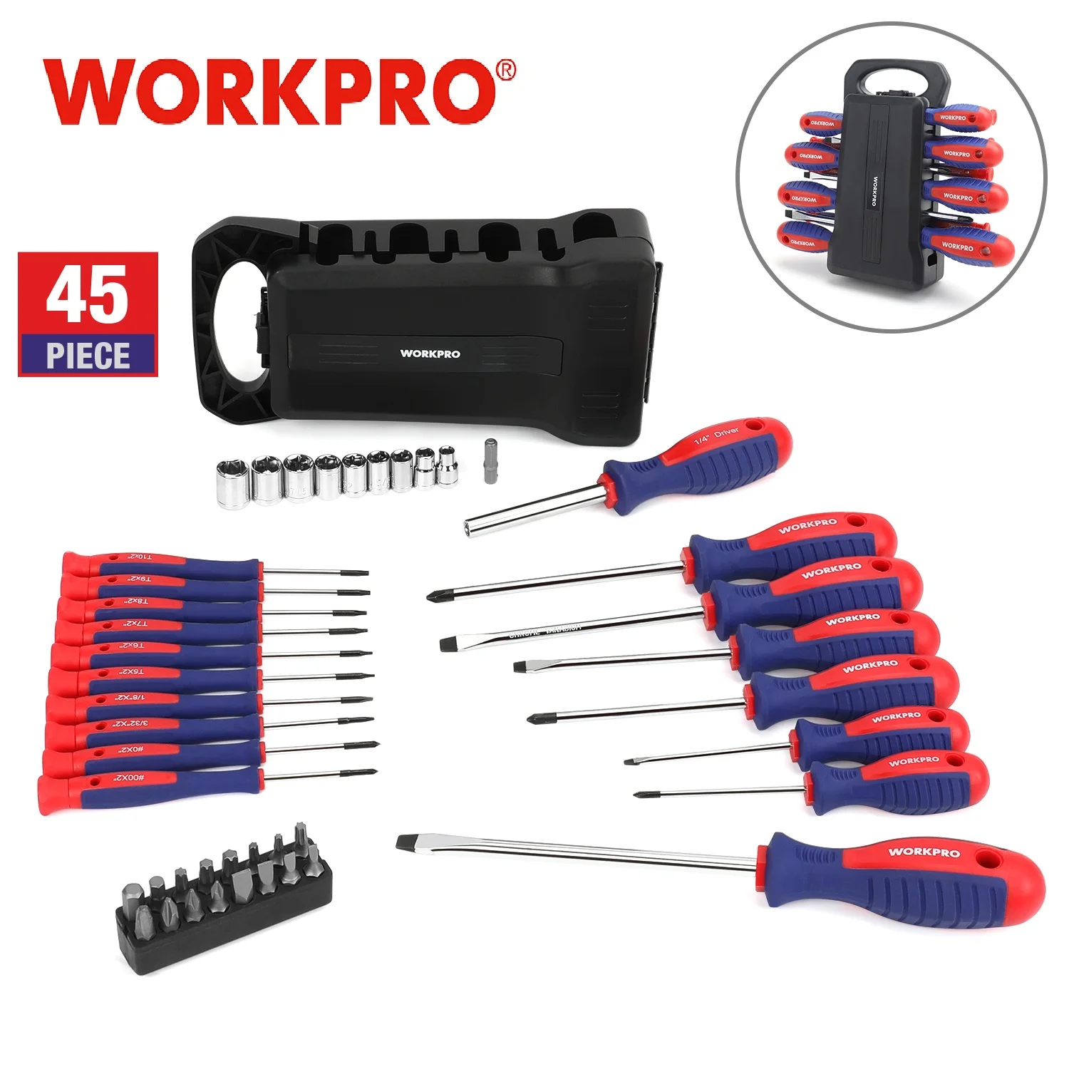 

WORKPRO 45 PC Screwdriver Set With Magnetic Household Multifunctional Cross Straight Screwdriver Maintenance Repair Hand Tool