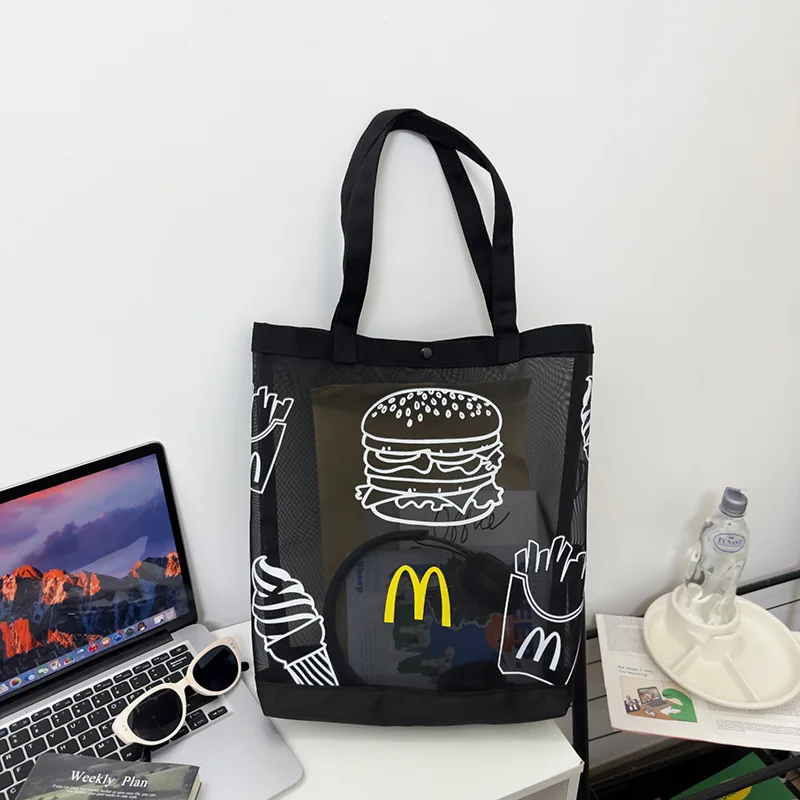 NoveltyHamburgerFoodPeripheralMeshToteFoldableBeachBag