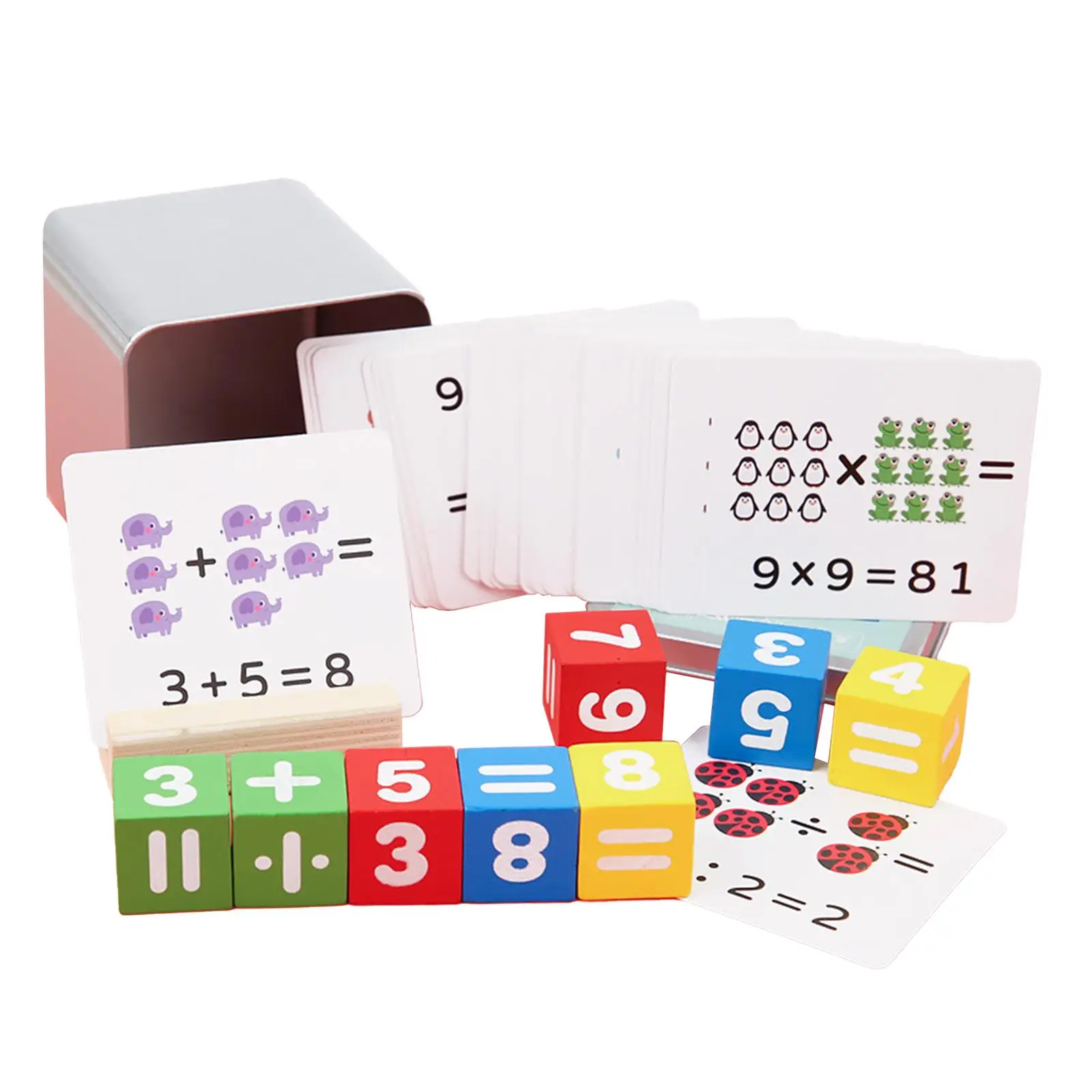 

Math Flash Card Game Sensory Development Fine Motor Skills Matching Game 8 Number Blocks Storage Case for Birthday Gift Kids