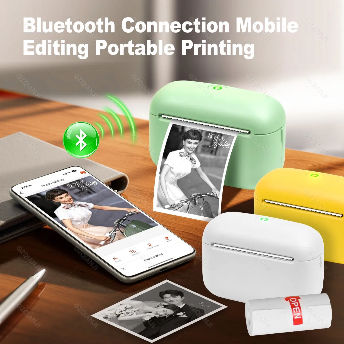 300dpi Mini Label Thermal Printer Bluetooth No Ink Printing Portable Maker Labeling Machine DIY Name Sticker Price Tag Labeller