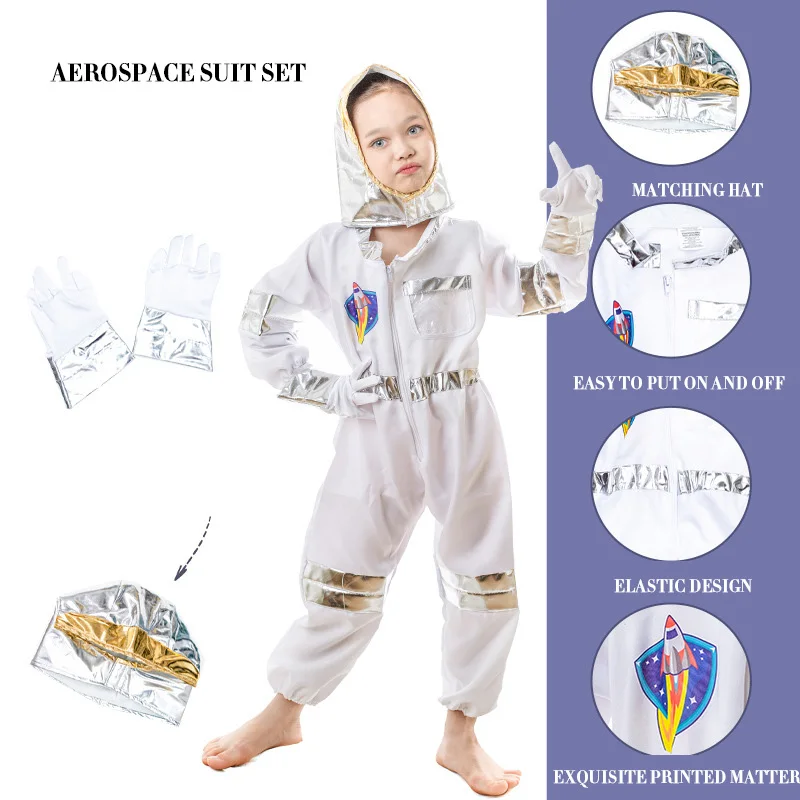 Boys Girls Astronaut Role Play Spaceman Kid Astronaut Cosplay Costume Kids Dress Up Fantasy Space Travel Costume