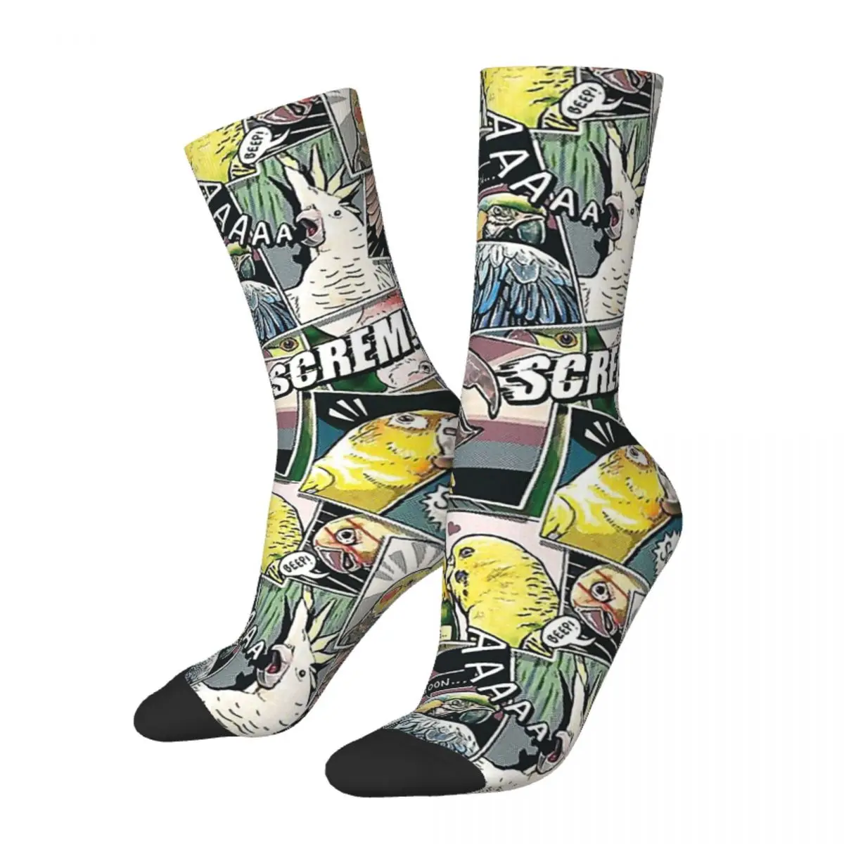 

Funny Crazy Sock for Men Comic Hip Hop Vintage Parrot Cute and Cool Seamless Pattern Printed Boys Crew Sock Novelty Gift