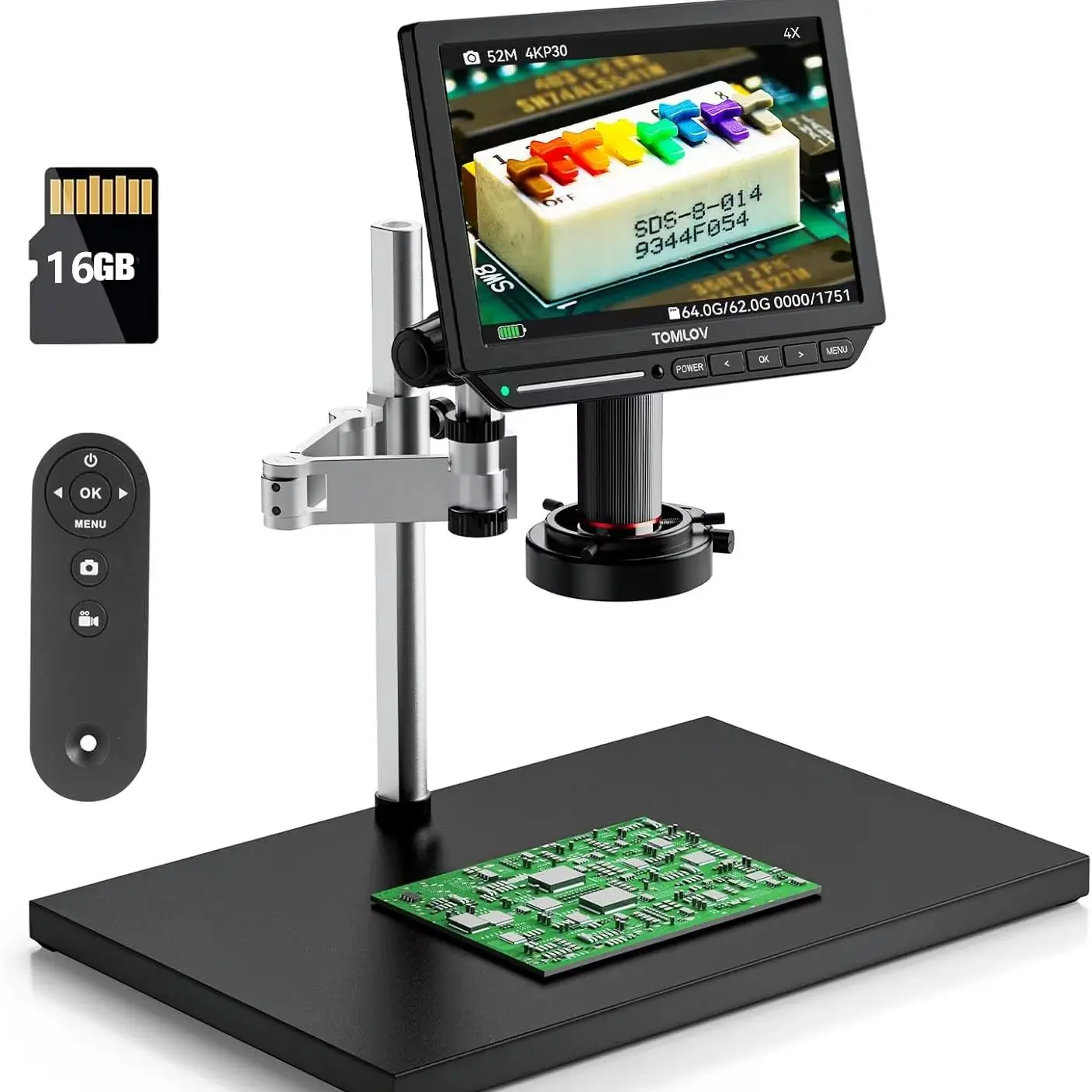 TOMLOV 4K HDMI Digital Microscope 2000X TM4K Max 10.1 Inch Soldering Microscopes 52MP USB Coins Magnification Microscope
